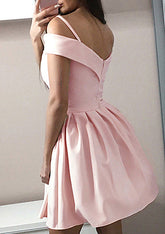 A-line Off-the-Shoulder Satin Sleeveless Homecoming Dress With Ruffles-27dress